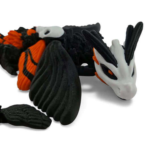 Moth Head Dragon Set – Adult & Baby Articulated 3D Printed Dragons | Matte Orange with Black Accents