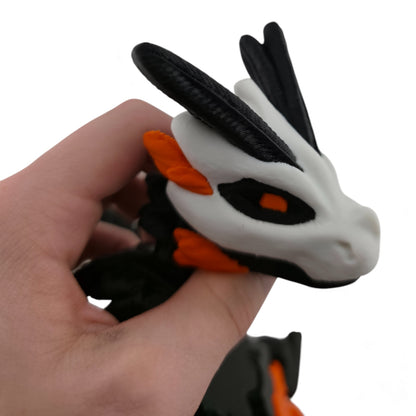 Moth Head Dragon Set – Adult & Baby Articulated 3D Printed Dragons | Matte Orange with Black Accents