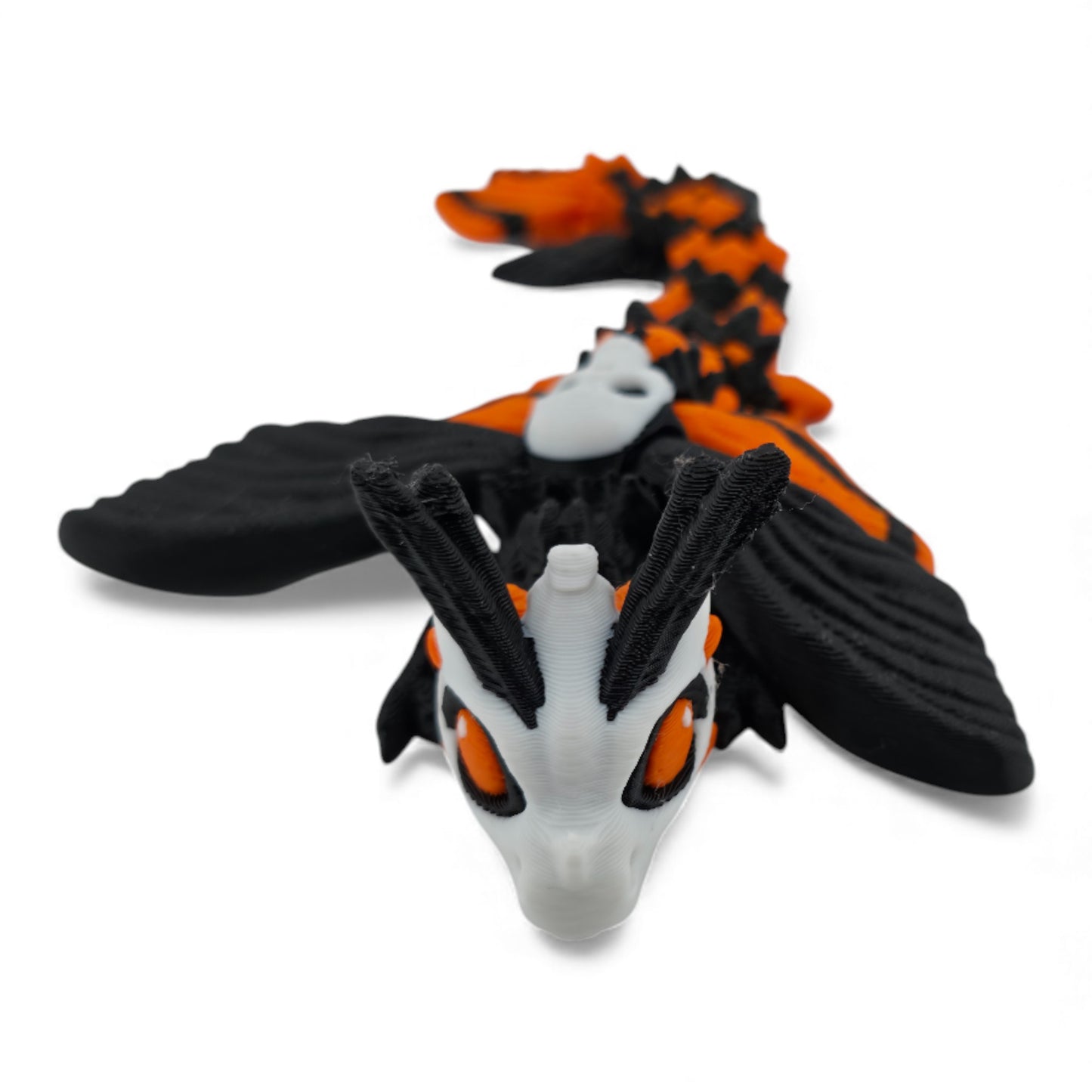 Moth Head Dragon Set – Adult & Baby Articulated 3D Printed Dragons | Matte Orange with Black Accents