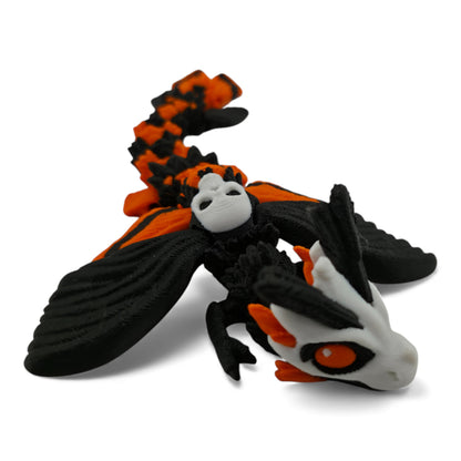 Moth Head Dragon Set – Adult & Baby Articulated 3D Printed Dragons | Matte Orange with Black Accents