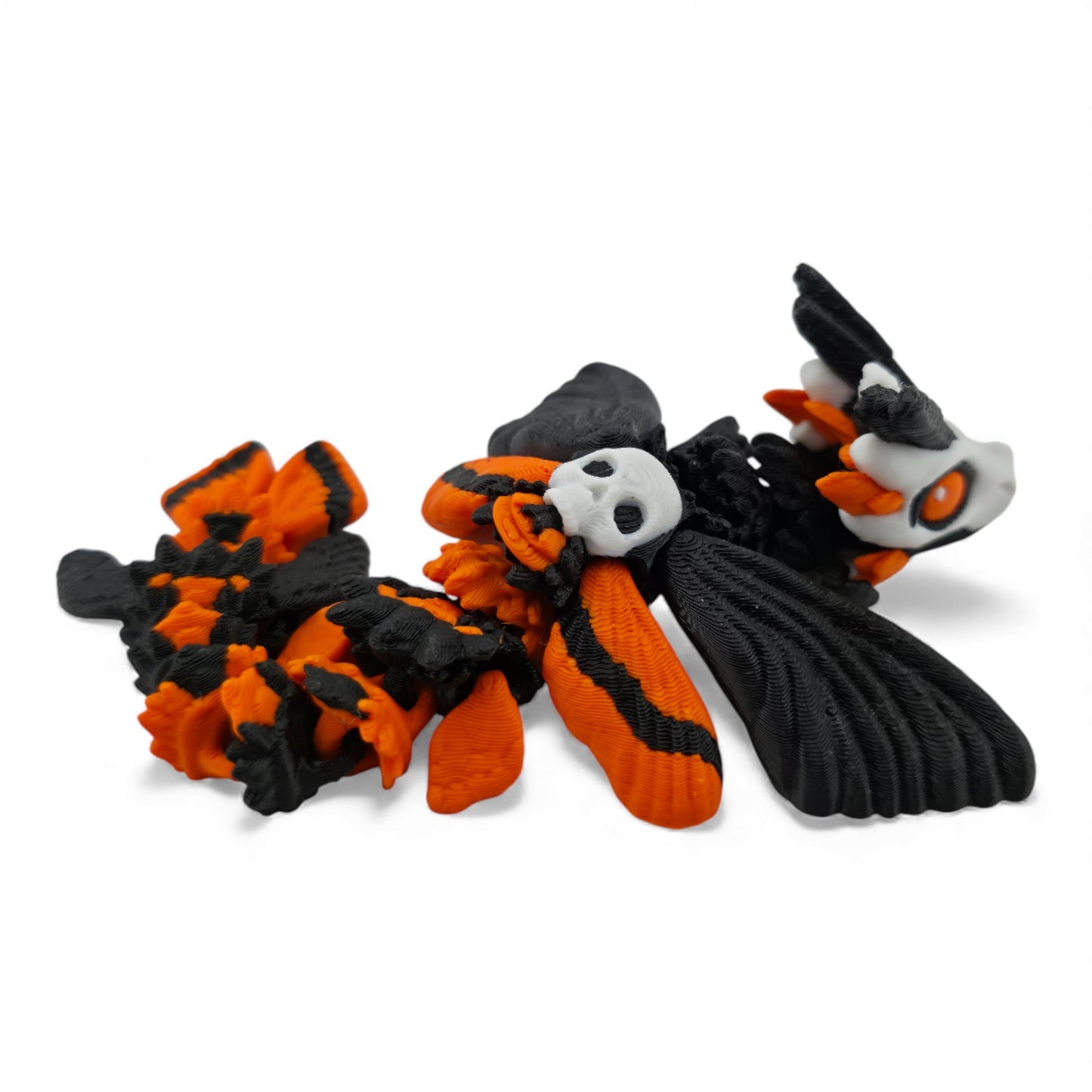 Moth Head Dragon Set – Adult & Baby Articulated 3D Printed Dragons | Matte Orange with Black Accents