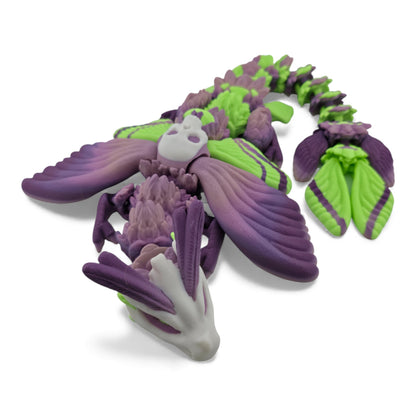 Moth Head Dragon Set – Adult & Baby Articulated 3D Printed Dragons | Purple Veil Gradient with Pastel Green Accents