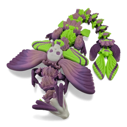 Moth Head Dragon Set – Adult & Baby Articulated 3D Printed Dragons | Purple Veil Gradient with Pastel Green Accents