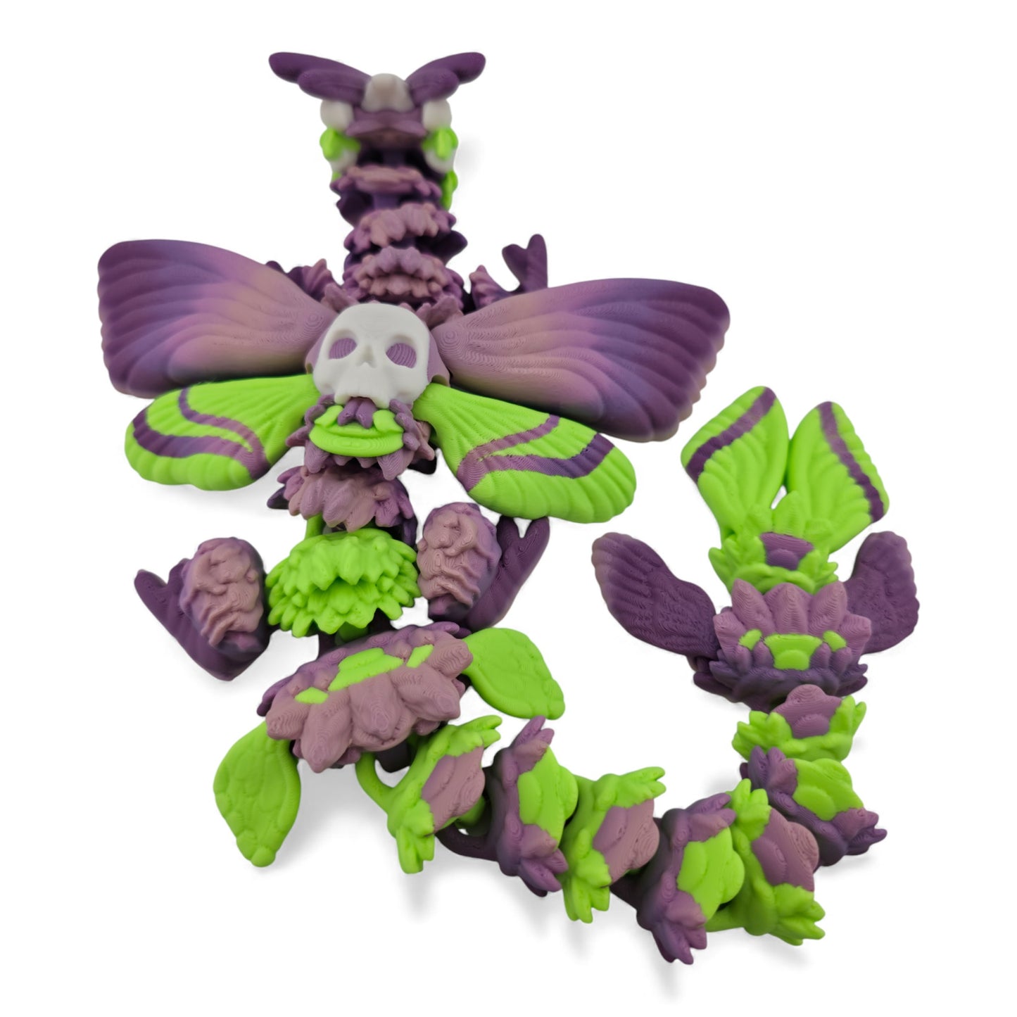 Moth Head Dragon Set – Adult & Baby Articulated 3D Printed Dragons | Purple Veil Gradient with Pastel Green Accents