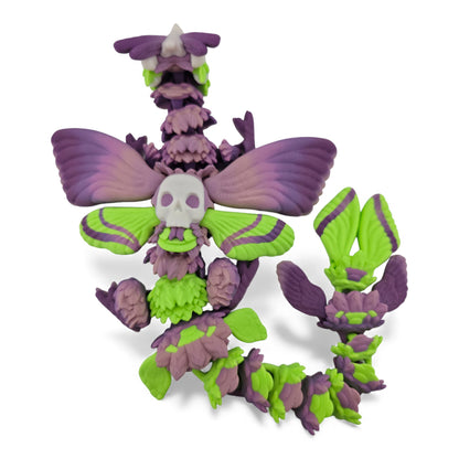 Moth Head Dragon Set – Adult & Baby Articulated 3D Printed Dragons | Purple Veil Gradient with Pastel Green Accents