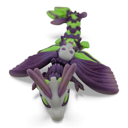 Moth Head Dragon Set – Adult & Baby Articulated 3D Printed Dragons | Purple Veil Gradient with Pastel Green Accents