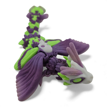 Moth Head Dragon Set – Adult & Baby Articulated 3D Printed Dragons | Purple Veil Gradient with Pastel Green Accents