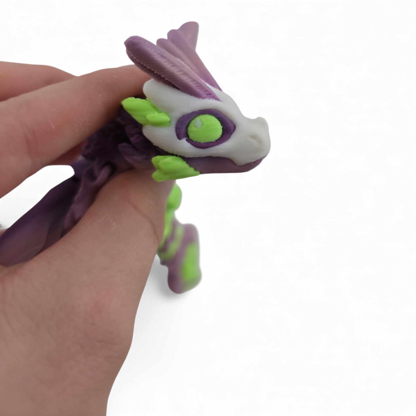 Moth Head Dragon Set – Adult & Baby Articulated 3D Printed Dragons | Purple Veil Gradient with Pastel Green Accents