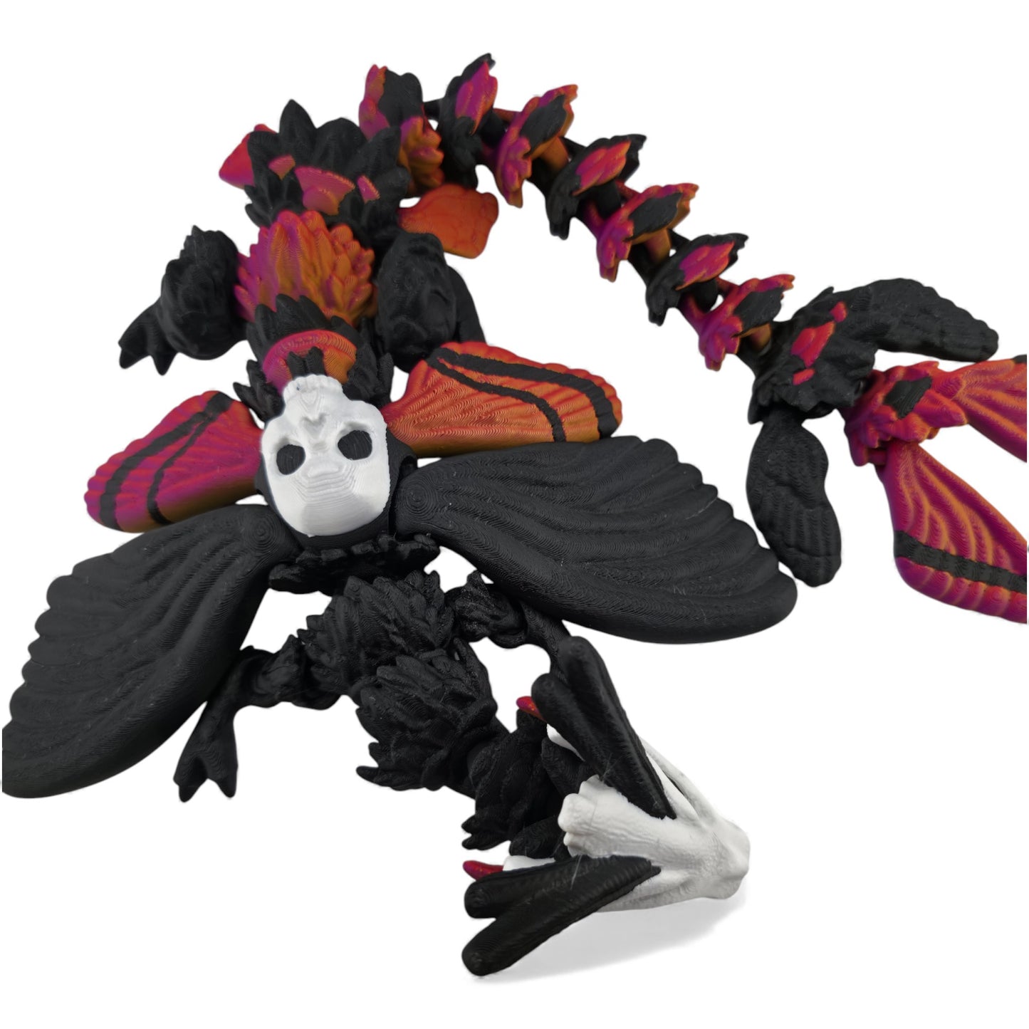 Moth Head Dragon Set – Adult & Baby Articulated 3D Printed Dragons | Afterglow  Red  & Black Fantasy Gradient