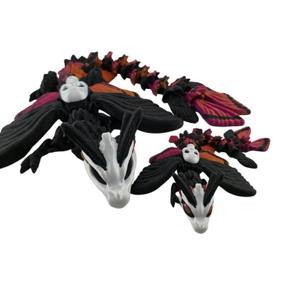 Moth Head Dragon Set – Adult & Baby Articulated 3D Printed Dragons | Afterglow  Red  & Black Fantasy Gradient