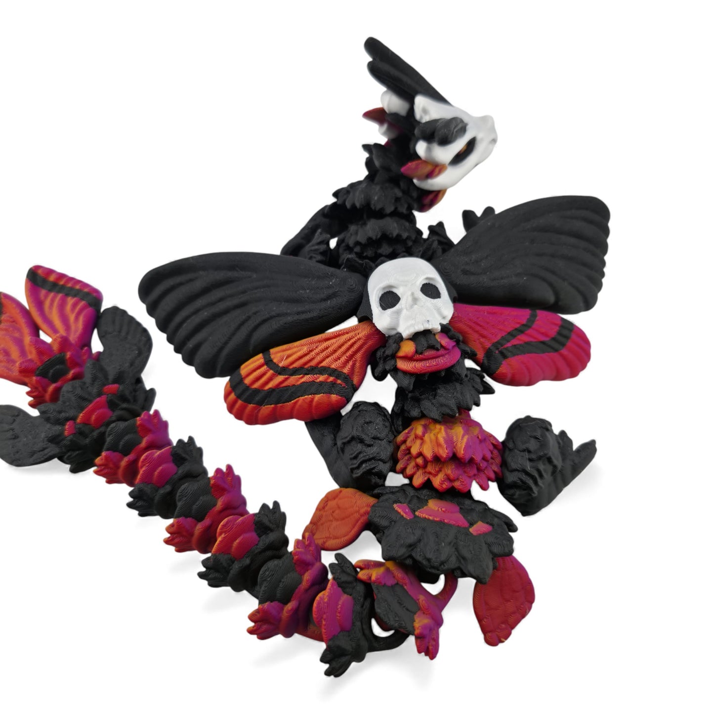 Moth Head Dragon Set – Adult & Baby Articulated 3D Printed Dragons | Afterglow  Red  & Black Fantasy Gradient