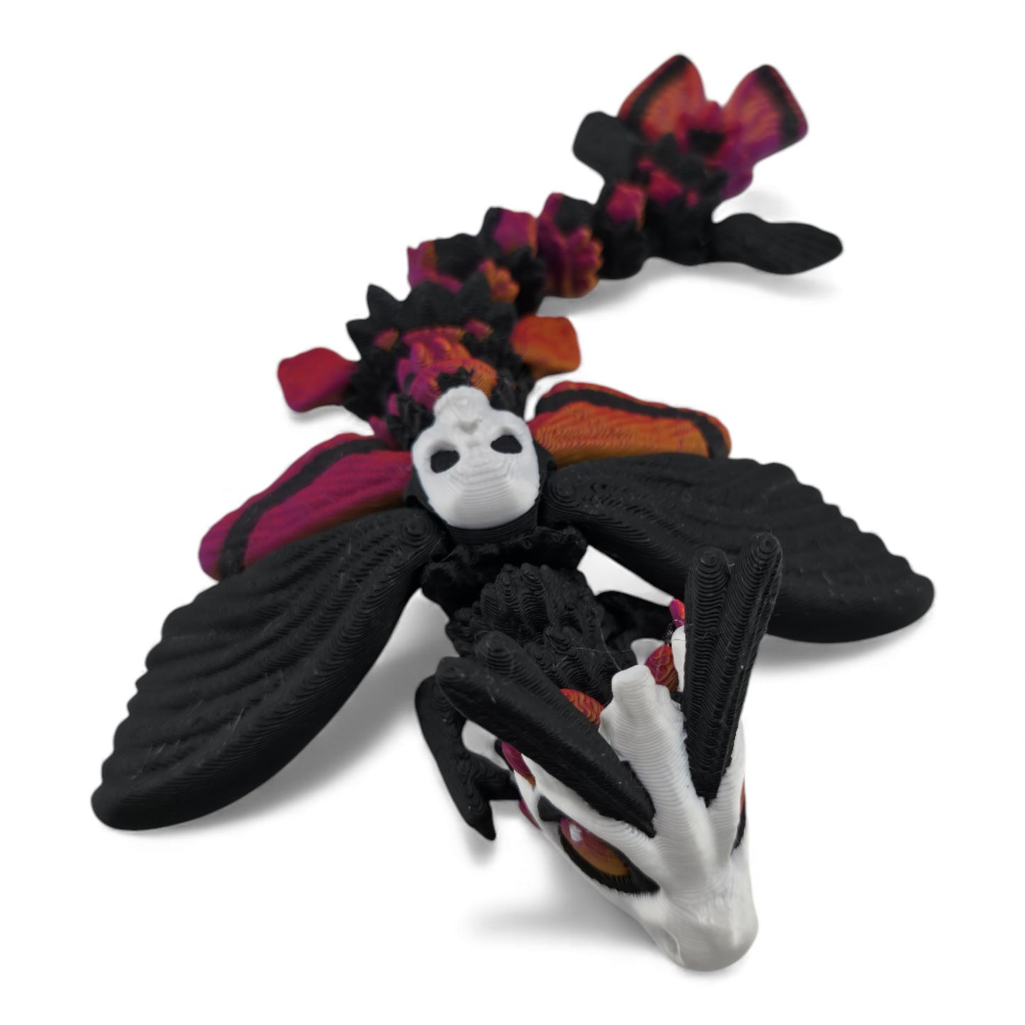 Moth Head Dragon Set – Adult & Baby Articulated 3D Printed Dragons | Afterglow  Red  & Black Fantasy Gradient