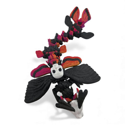 Moth Head Dragon Set – Adult & Baby Articulated 3D Printed Dragons | Afterglow  Red  & Black Fantasy Gradient
