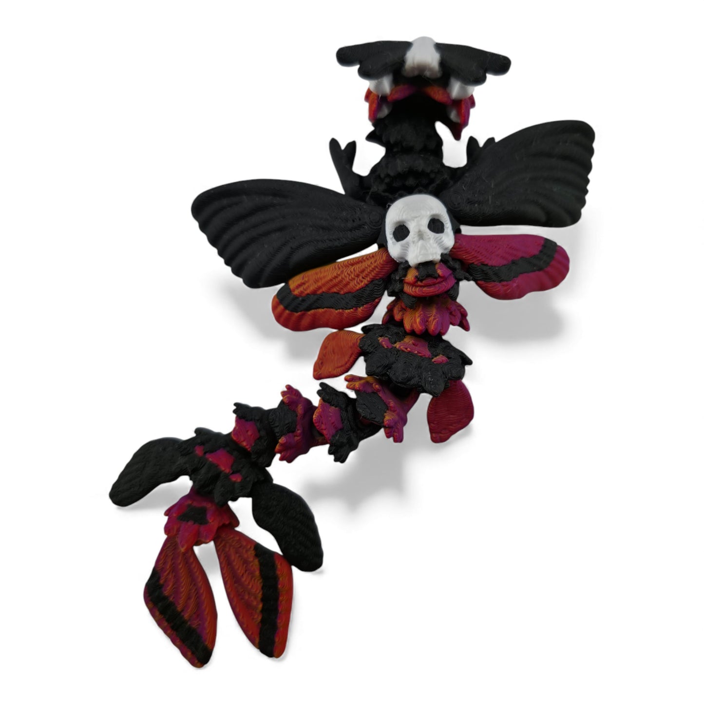 Moth Head Dragon Set – Adult & Baby Articulated 3D Printed Dragons | Afterglow  Red  & Black Fantasy Gradient