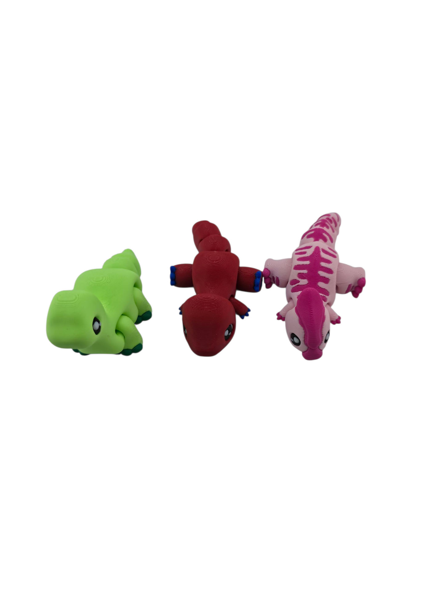 The Geek Galleria Dino & Egg Set – 3D Printed Articulated Dinosaurs in Red, Pink, and Green