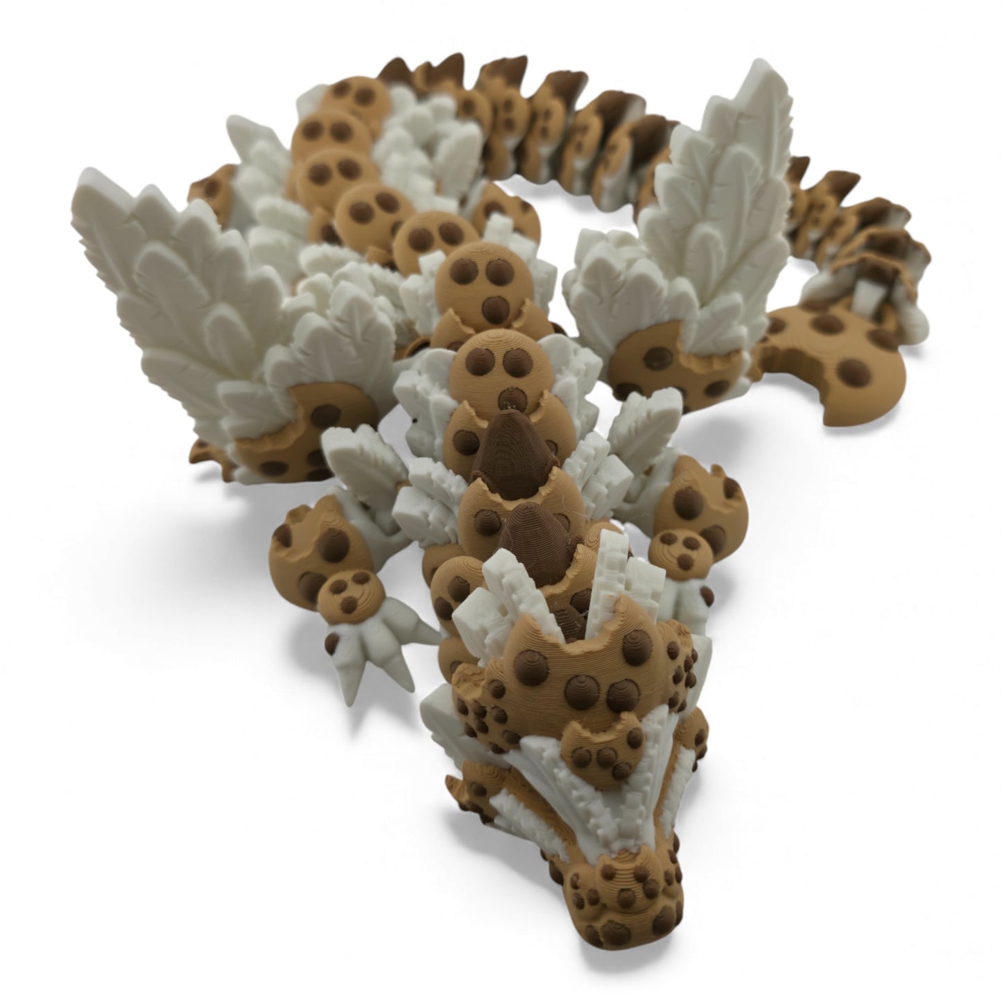 Chocolate Chip Winged Dragon – Articulated 3D Printed Fantasy Creature | White Dragon with Chocolate Chips