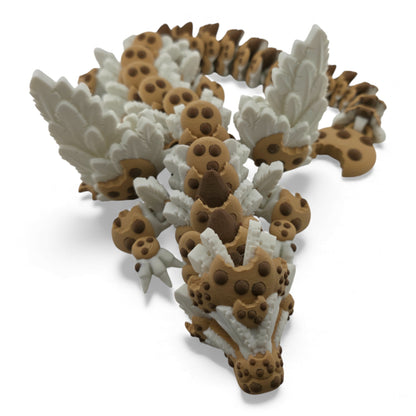 Chocolate Chip Winged Dragon – Articulated 3D Printed Fantasy Creature | White Dragon with Chocolate Chips