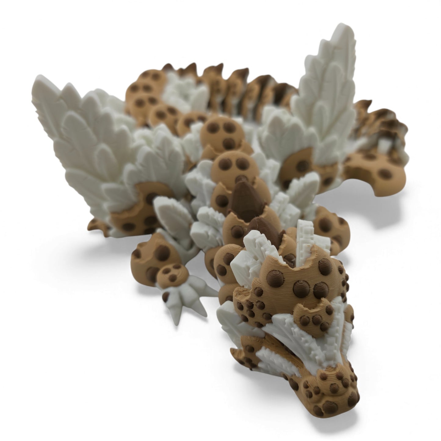 Chocolate Chip Winged Dragon – Articulated 3D Printed Fantasy Creature | White Dragon with Chocolate Chips
