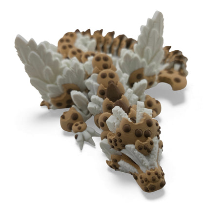 Chocolate Chip Winged Dragon – Articulated 3D Printed Fantasy Creature | White Dragon with Chocolate Chips