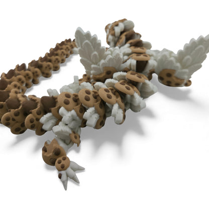 Chocolate Chip Winged Dragon – Articulated 3D Printed Fantasy Creature | White Dragon with Chocolate Chips