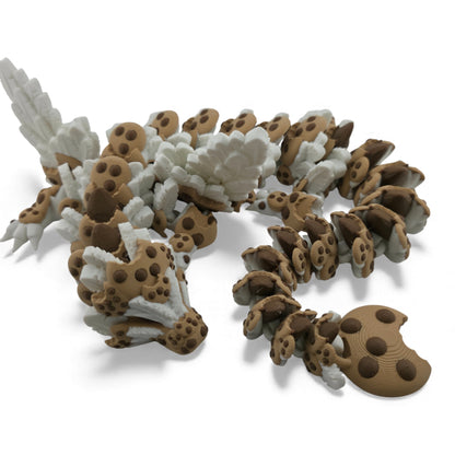 Chocolate Chip Winged Dragon – Articulated 3D Printed Fantasy Creature | White Dragon with Chocolate Chips