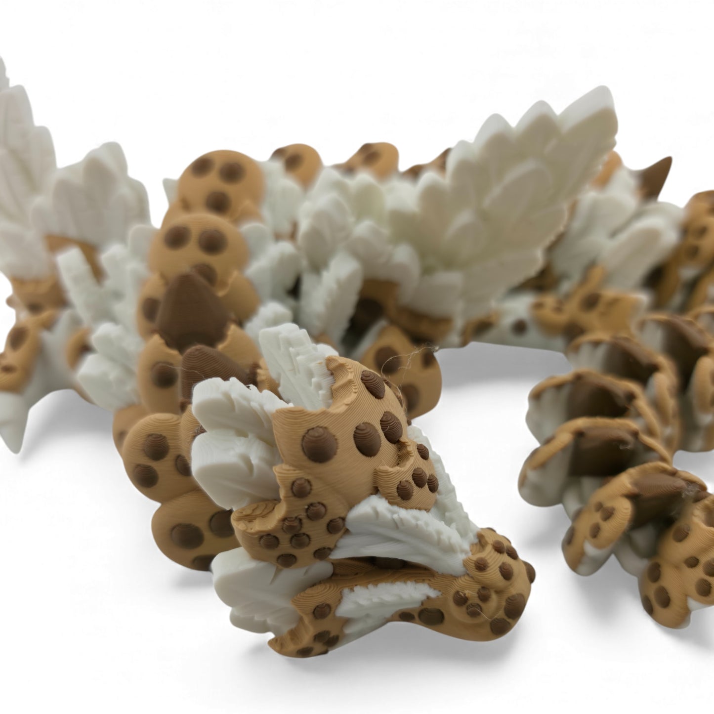 Chocolate Chip Winged Dragon – Articulated 3D Printed Fantasy Creature | White Dragon with Chocolate Chips