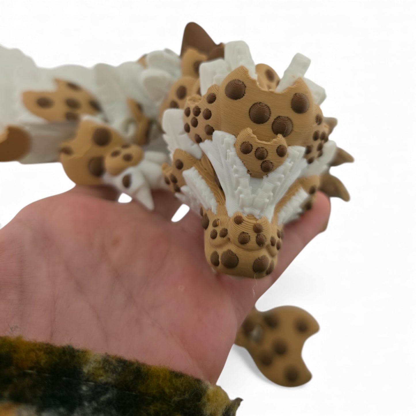 Chocolate Chip Winged Dragon – Articulated 3D Printed Fantasy Creature | White Dragon with Chocolate Chips