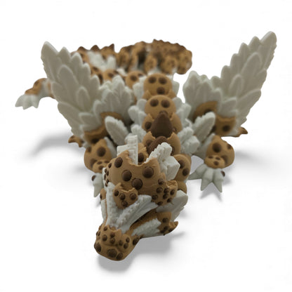 Chocolate Chip Winged Dragon – Articulated 3D Printed Fantasy Creature | White Dragon with Chocolate Chips