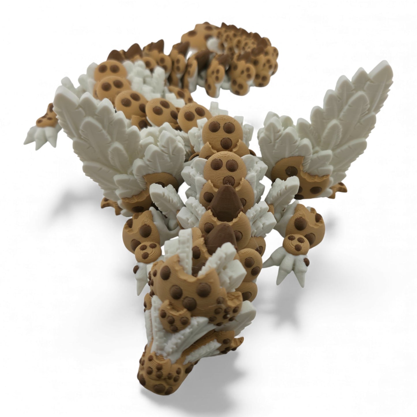 Chocolate Chip Winged Dragon – Articulated 3D Printed Fantasy Creature | White Dragon with Chocolate Chips