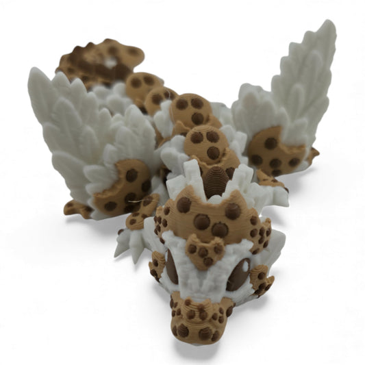 Baby Chocolate Chip Dragon – 6" Articulated 3D Printed Fantasy Figurine | White Dragon with Chocolate Markings