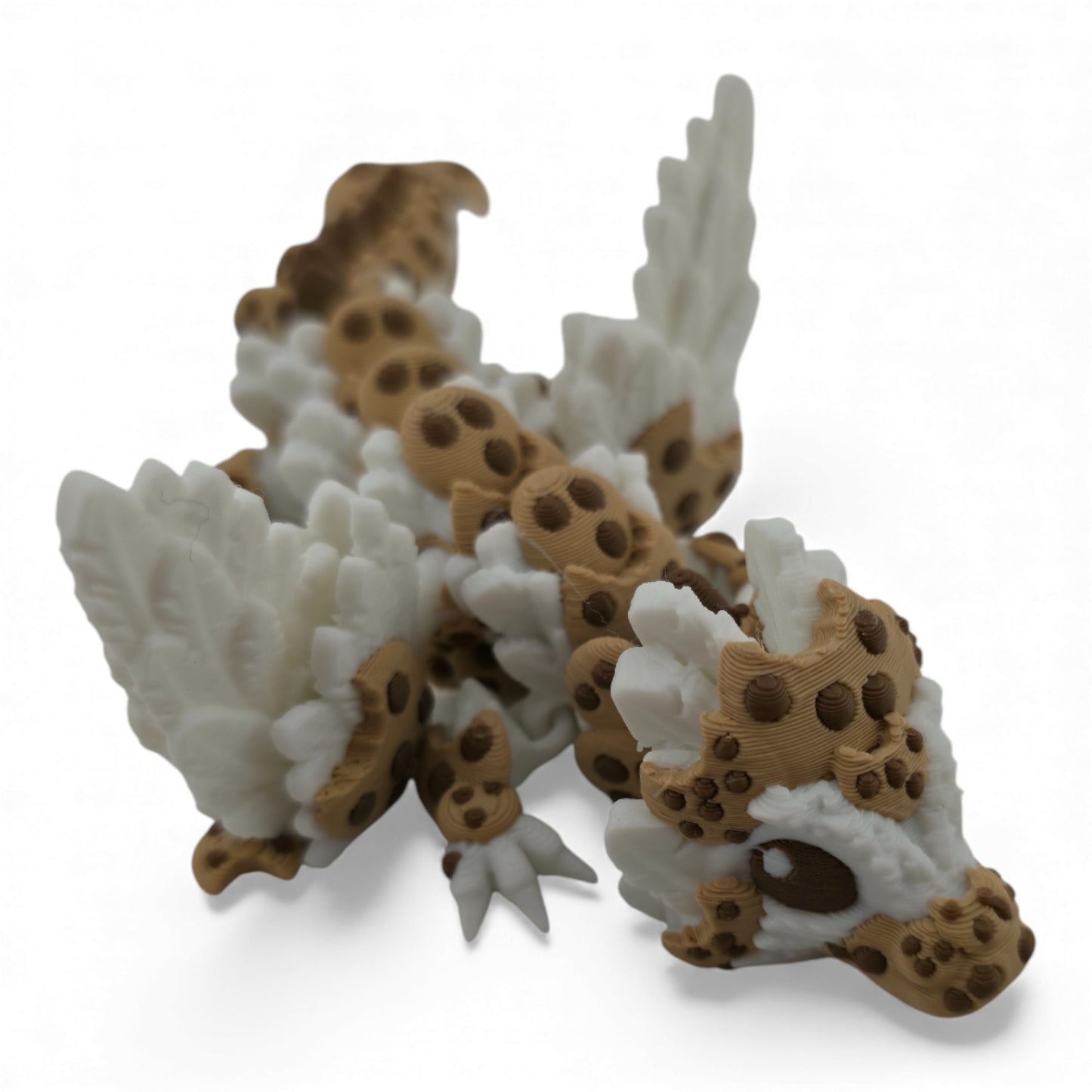 Baby Chocolate Chip Dragon – 6" Articulated 3D Printed Fantasy Figurine | White Dragon with Chocolate Markings