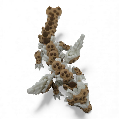 Baby Chocolate Chip Dragon – 6" Articulated 3D Printed Fantasy Figurine | White Dragon with Chocolate Markings