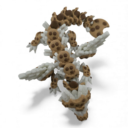 Baby Chocolate Chip Dragon – 6" Articulated 3D Printed Fantasy Figurine | White Dragon with Chocolate Markings