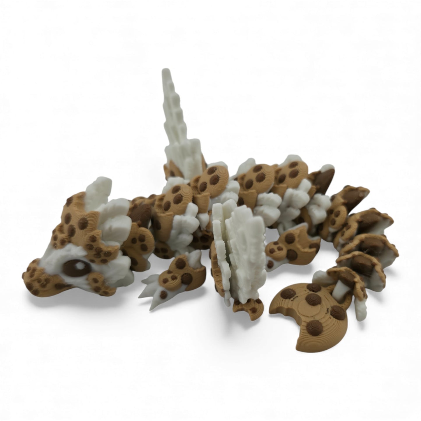 Baby Chocolate Chip Dragon – 6" Articulated 3D Printed Fantasy Figurine | White Dragon with Chocolate Markings