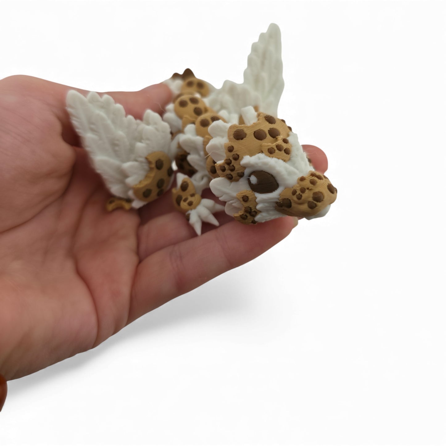 Baby Chocolate Chip Dragon – 6" Articulated 3D Printed Fantasy Figurine | White Dragon with Chocolate Markings