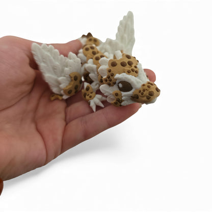 Baby Chocolate Chip Dragon – 6" Articulated 3D Printed Fantasy Figurine | White Dragon with Chocolate Markings
