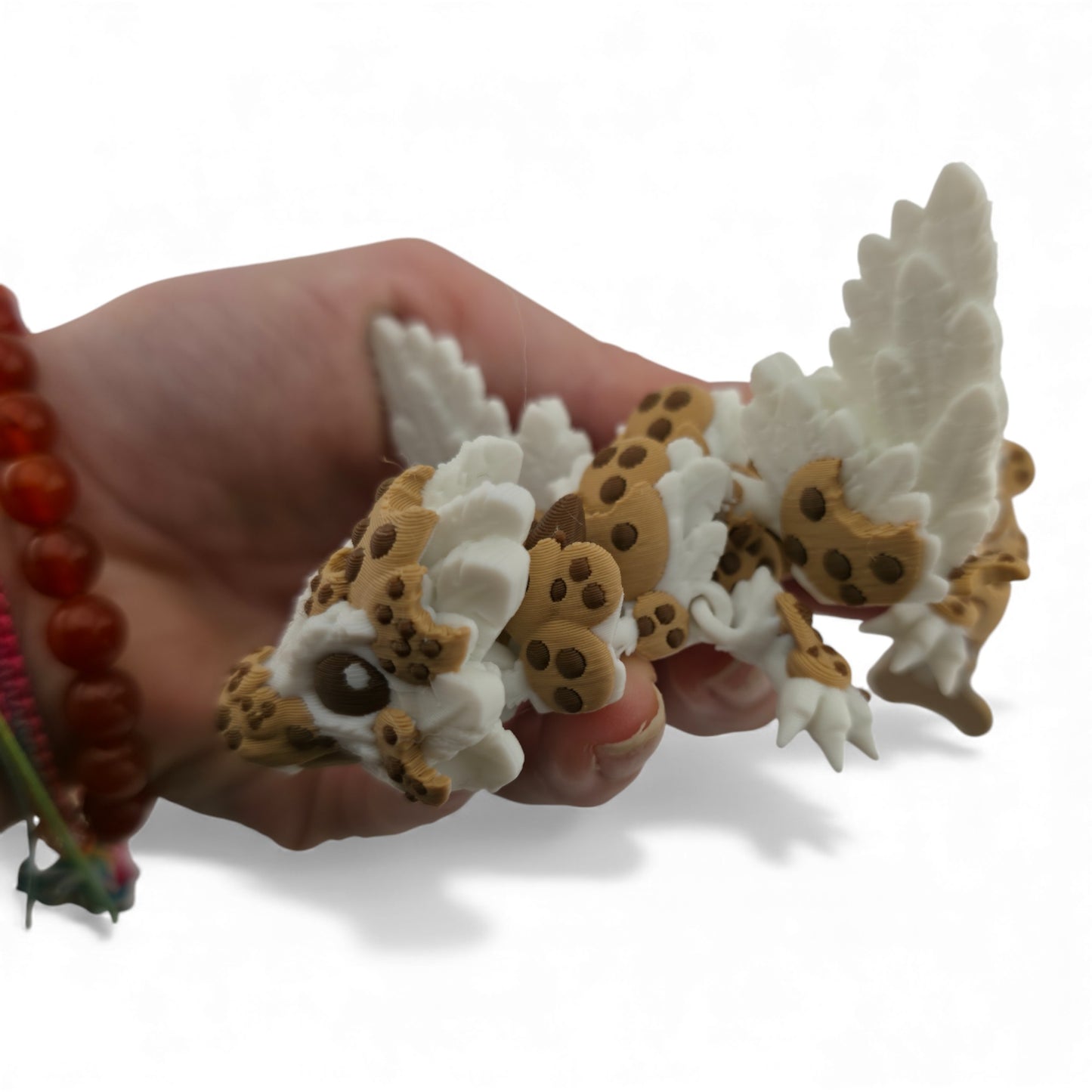 Baby Chocolate Chip Dragon – 6" Articulated 3D Printed Fantasy Figurine | White Dragon with Chocolate Markings