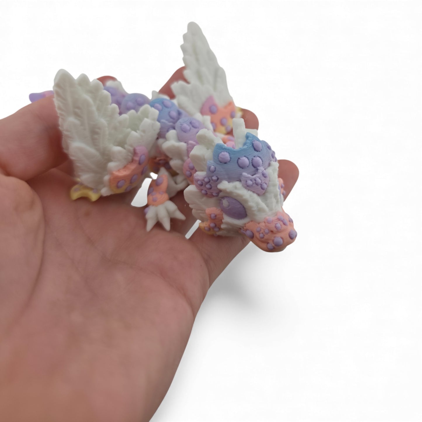 Baby Rainbow Cookie Dragon – 6" Articulated 3D Printed Fantasy Figurine | White Body with Multicolor Cookie Accents