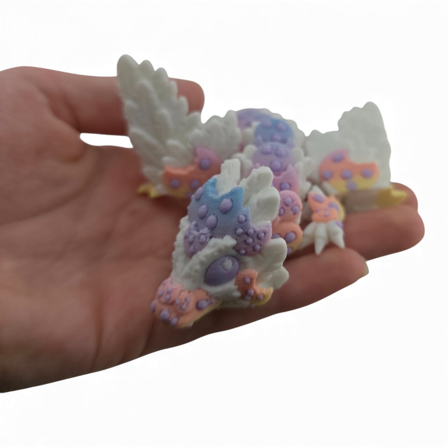 Baby Rainbow Cookie Dragon – 6" Articulated 3D Printed Fantasy Figurine | White Body with Multicolor Cookie Accents