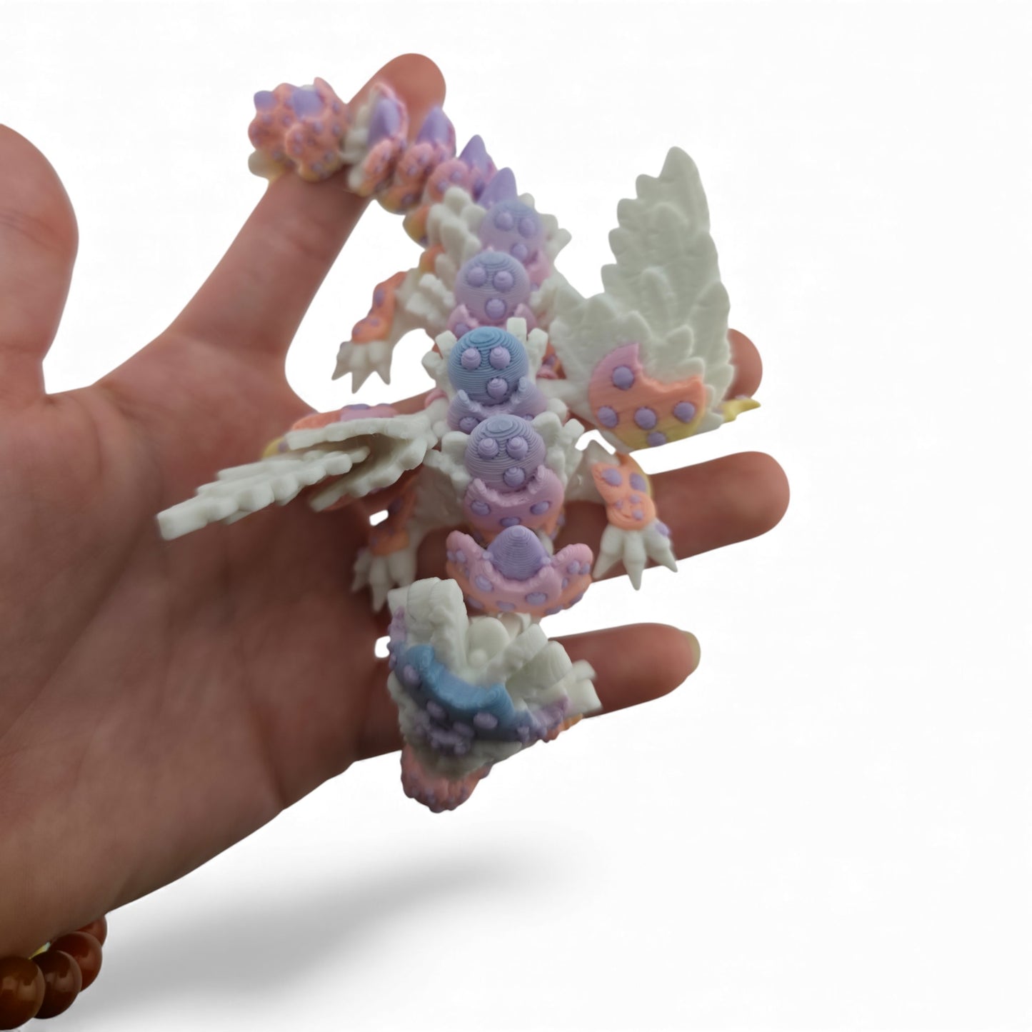 Baby Rainbow Cookie Dragon – 6" Articulated 3D Printed Fantasy Figurine | White Body with Multicolor Cookie Accents