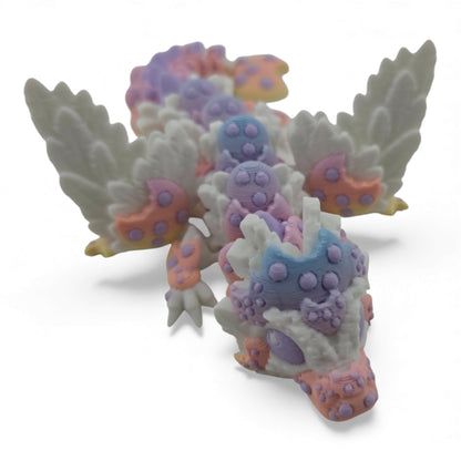 Baby Rainbow Cookie Dragon – 6" Articulated 3D Printed Fantasy Figurine | White Body with Multicolor Cookie Accents