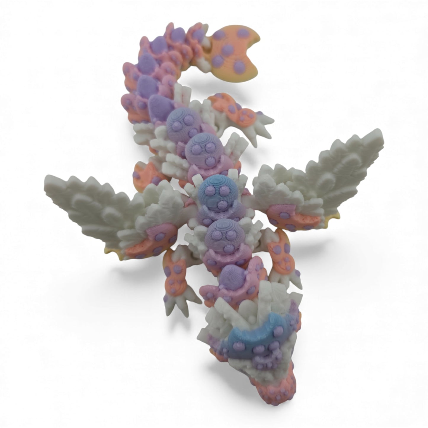 Baby Rainbow Cookie Dragon – 6" Articulated 3D Printed Fantasy Figurine | White Body with Multicolor Cookie Accents