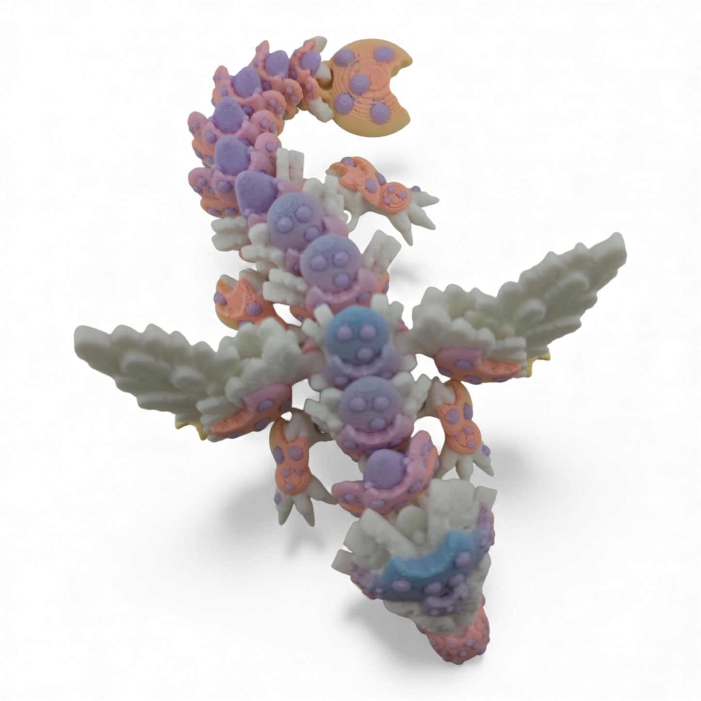 Baby Rainbow Cookie Dragon – 6" Articulated 3D Printed Fantasy Figurine | White Body with Multicolor Cookie Accents
