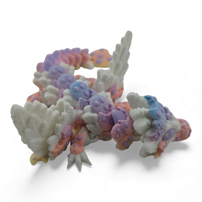 Baby Rainbow Cookie Dragon – 6" Articulated 3D Printed Fantasy Figurine | White Body with Multicolor Cookie Accents