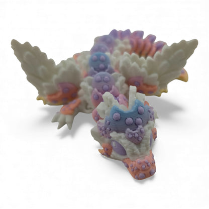 Baby Rainbow Cookie Dragon – 6" Articulated 3D Printed Fantasy Figurine | White Body with Multicolor Cookie Accents