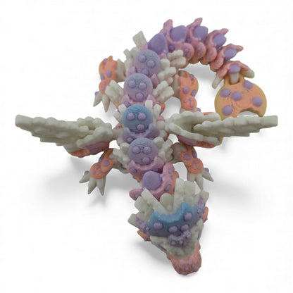 Baby Rainbow Cookie Dragon – 6" Articulated 3D Printed Fantasy Figurine | White Body with Multicolor Cookie Accents