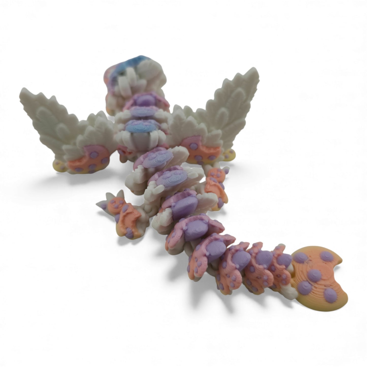 Baby Rainbow Cookie Dragon – 6" Articulated 3D Printed Fantasy Figurine | White Body with Multicolor Cookie Accents