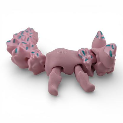 Pink Sprinkle Fox – 7.5" Articulated 3D Printed Fantasy Figurine | Sweet Dessert-Inspired Collectible