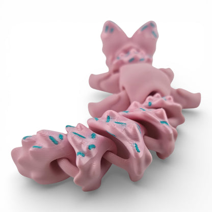 Pink Sprinkle Fox – 7.5" Articulated 3D Printed Fantasy Figurine | Sweet Dessert-Inspired Collectible