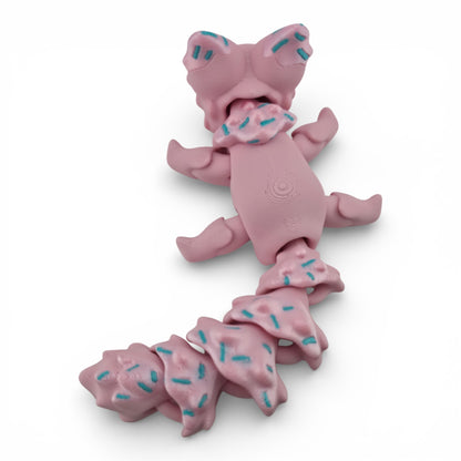 Pink Sprinkle Fox – 7.5" Articulated 3D Printed Fantasy Figurine | Sweet Dessert-Inspired Collectible